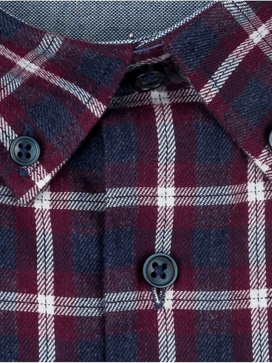 Long Sleeve Flannel Checked Shirt Navy Blue/Bordeaux