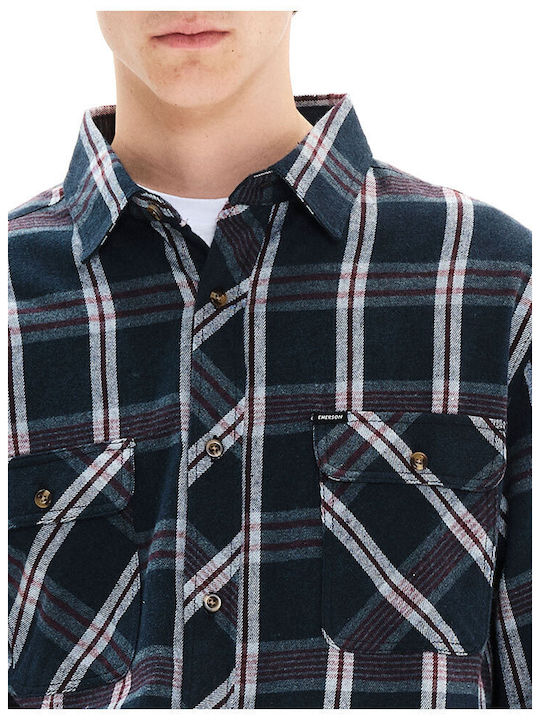 Langärmlig Flanell Hemd Geprüft Navy/Wine