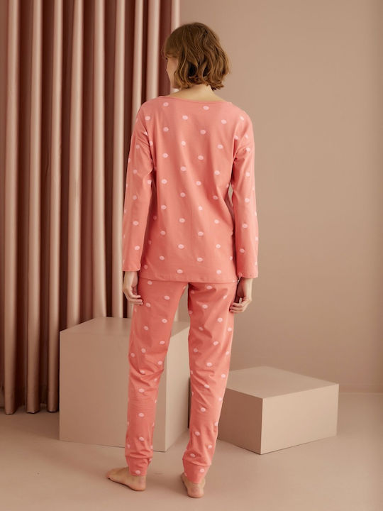 Sexen Winter Damen Pyjama-Set Baumwolle Rosa