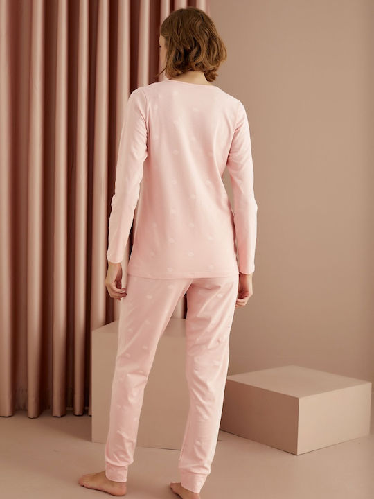 Sexen Winter Damen Pyjama-Set Baumwolle Rosa