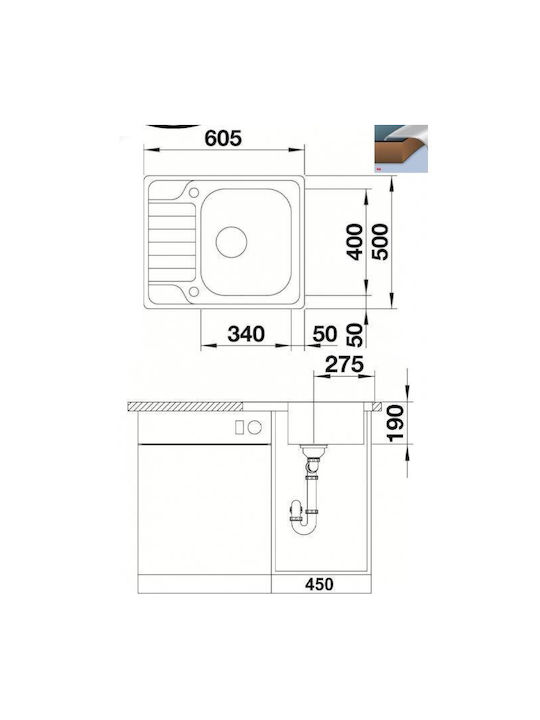 Blanco Dinas 45 S Mini 525122 Drop-In Sink Inox Brushed W60.5xD50cm Silver