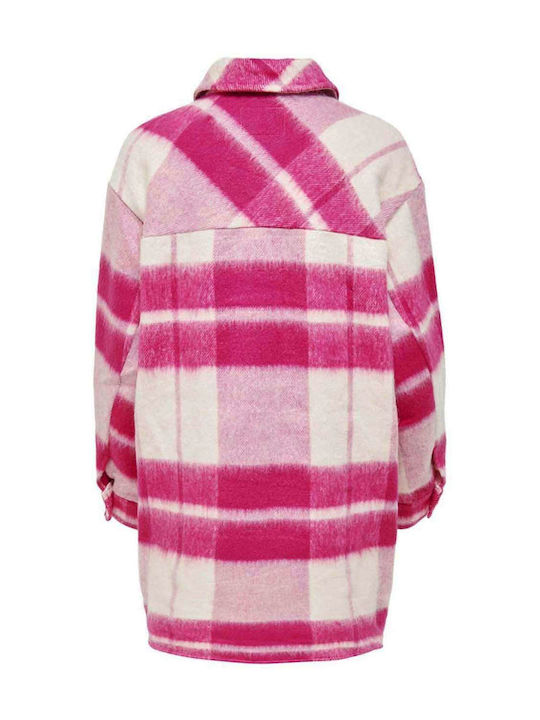Only Women's Checked Midi Overshirt with Buttons Pink