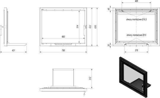 Kratki Steel Fireplace Mantel DRZWI/AMELIA/DECO 75x60.7cm
