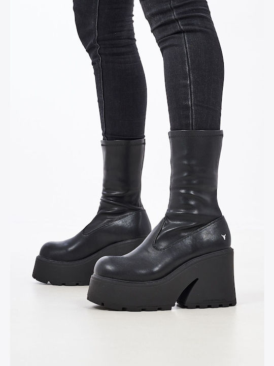 Found Leather Women's Ankle Boots with High Heel Black