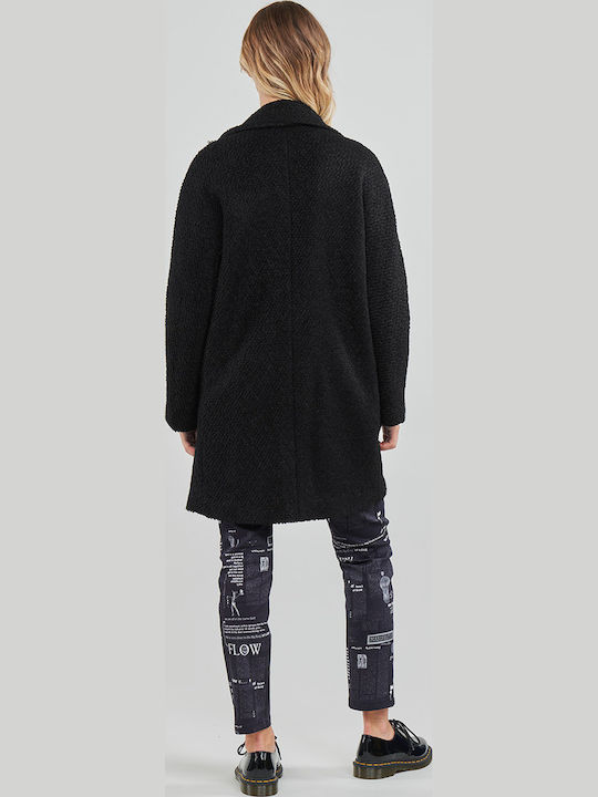 London Women's Black Coat with Buttons