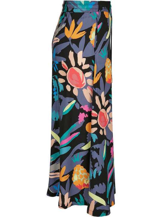 Cu talie înaltă Midi Fustă Floral Albastru