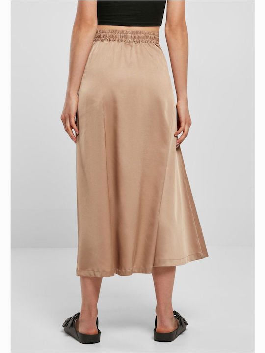 Urban Classics Satin High Waist Midi Skirt in Beige color