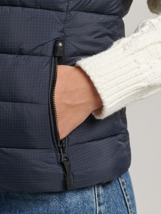 Fuji Women's Short Puffer Jacket for Winter with Hood Navy Blue
