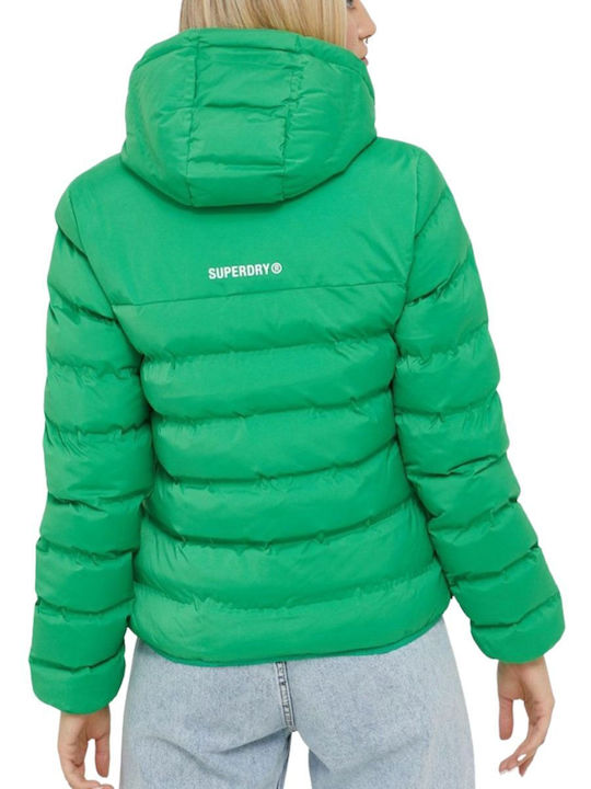 Superdry Women's Short Puffer Jacket for Winter with Hood Green