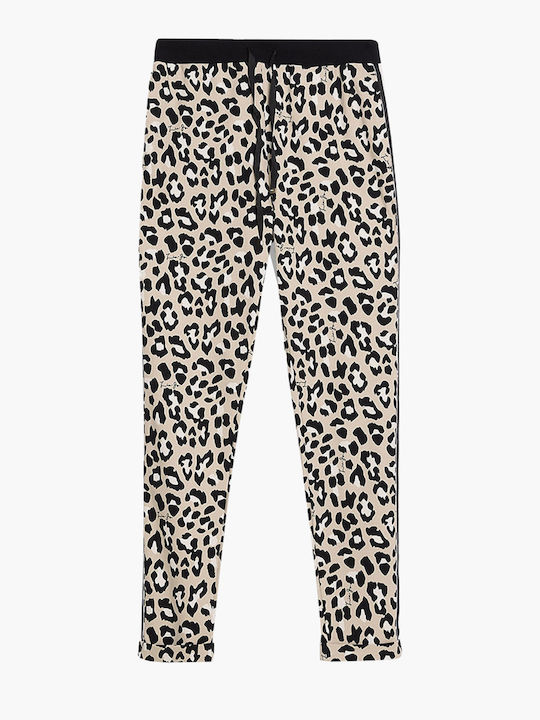 Women's Fabric Capri Trousers Leopard Beige