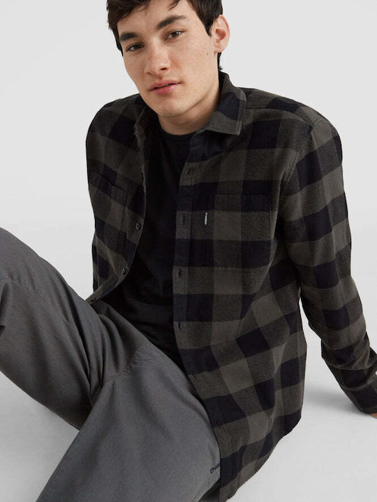 Long-sleeved Flannel Shirt Checked Gray