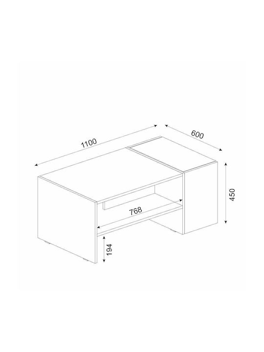 Rectangular Coffee Table Leros Wooden Natural / Charcoal L110xW60xH45cm.