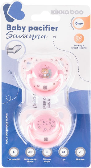 Kikka Boo Savanna Orthodontic Pacifiers Silicone Tiger - Pink for 0-6 months 2pcs