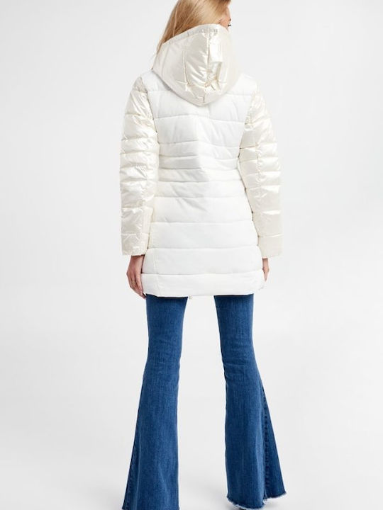 Liu Jo Women's Long Puffer Jacket for Winter with Hood White