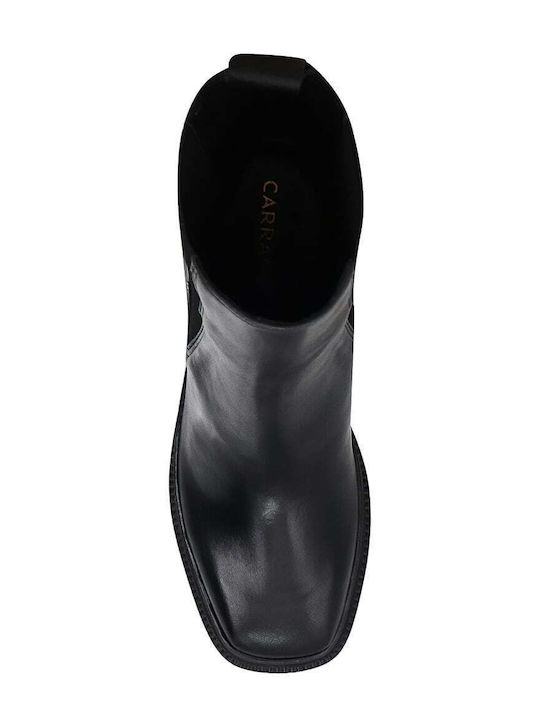 Craquele -INJ01 Leather Women's Chelsea Boots with Medium Heel Black