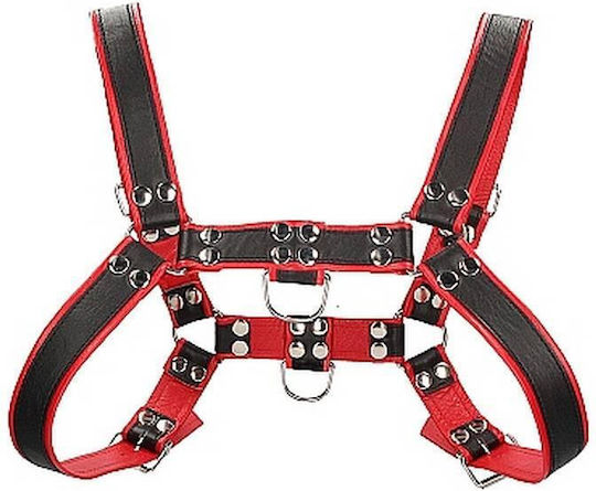 Shots Ouch Chest Bulldog Leather Harness Black / Red