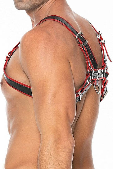 Shots Ouch Chest Bulldog Leather Harness Black / Red