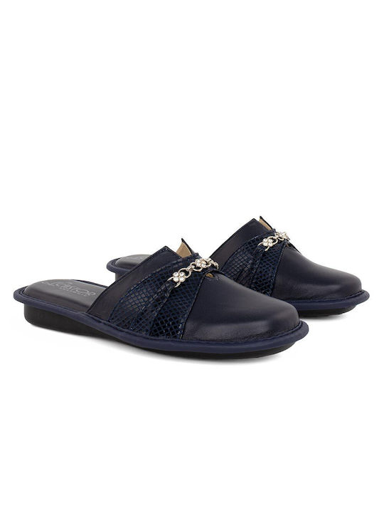 Castor Anatomic Anatomic Leather Women's Slippers In Navy Blue Colour