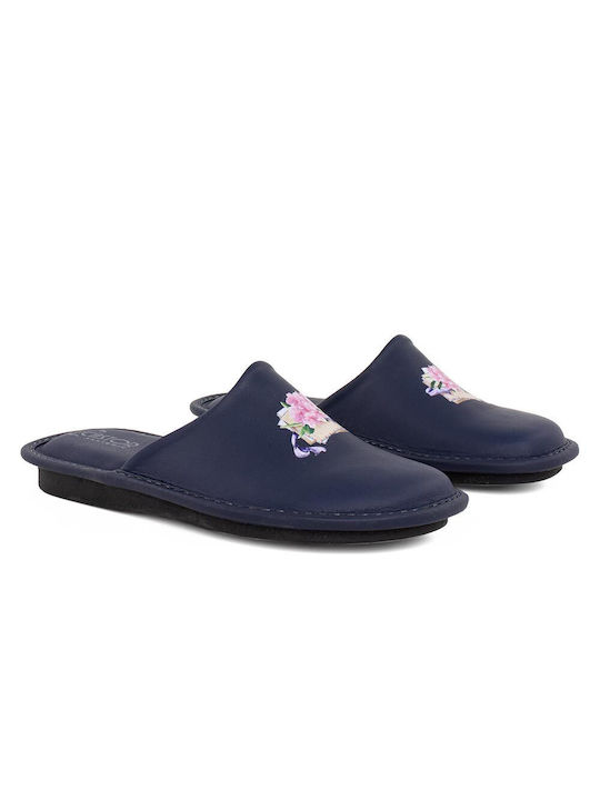 Castor Anatomic 3125 Anatomic Leather Women's Slippers In Navy Blue Colour