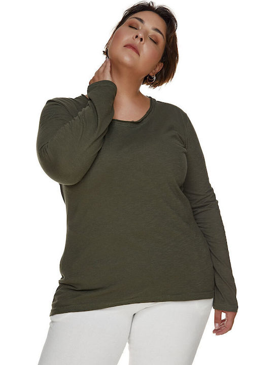 Women's Blouse Cotton Long Sleeve Khaki