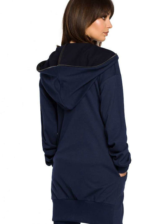 BeWear Women's Long Hooded Cardigan Navy Blue