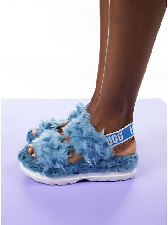 Fluff Sugar Women's Flat Sandals Flatforms in Blue Color