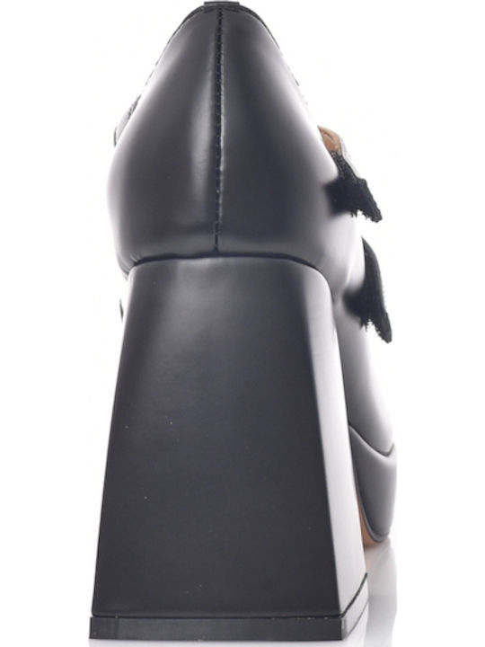 Leather Black High Heels with Strap Carolina