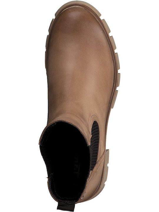 Leather Women's Chelsea Boots with Medium Heel Beige