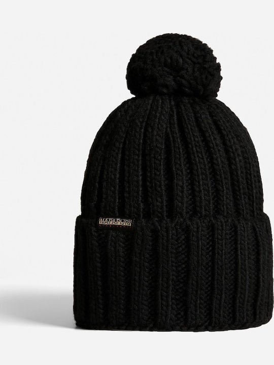 Semiury Pom Pom Beanie Unisex Beanie with Rib Knit in Black color