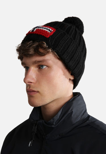 Semiury Pom Pom Beanie Unisex Beanie with Rib Knit in Black color