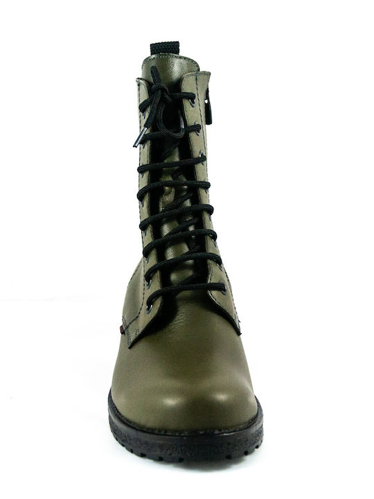 Leather Women's Ankle Boots Green