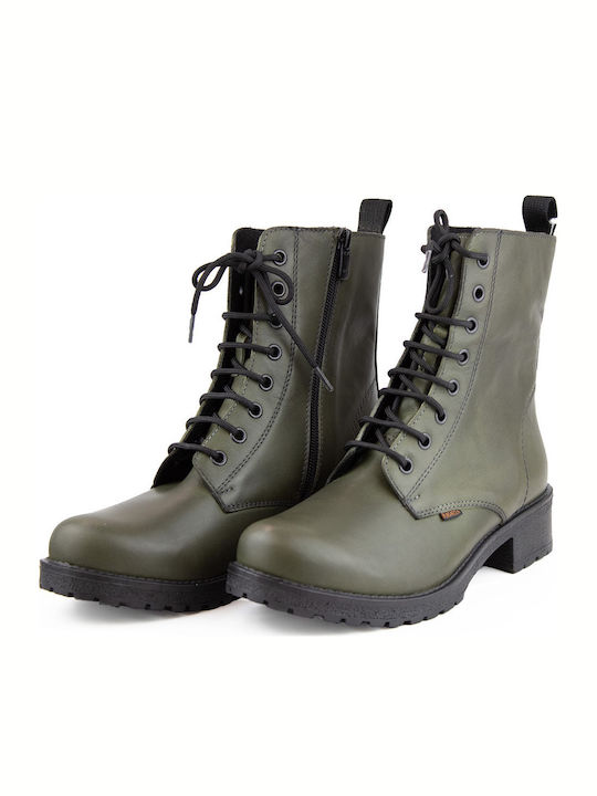 Leather Women's Ankle Boots Green