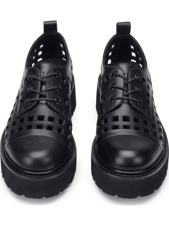 Leder Damen Derby in Schwarz Farbe