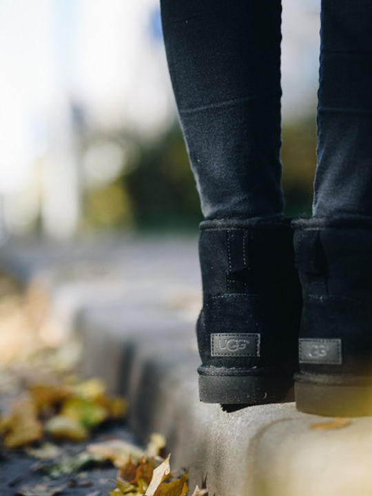 Classic Mini II Suede Women's Ankle Boots with Fur Black