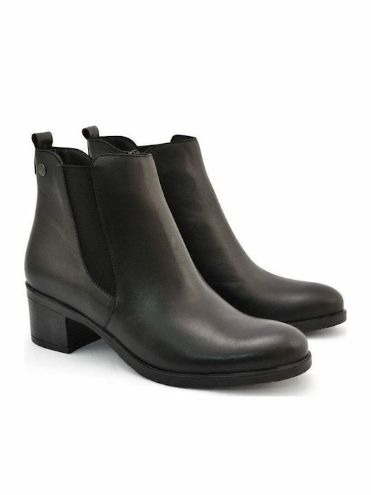 Leather Women's Ankle Boots with Medium Heel Black