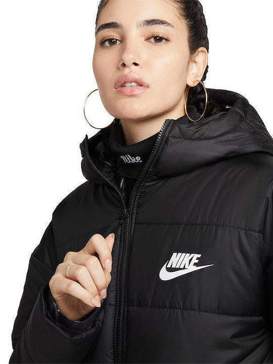 Sportswear Lang Damen Puffer Jacke für Winter Schwarz