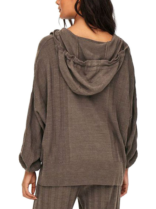 Only Women's Long Sleeve Sweater with Hood Brown