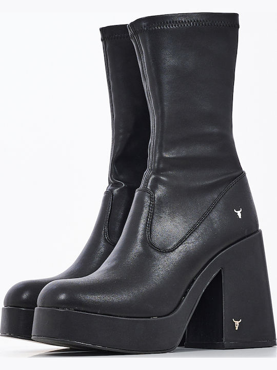 Leather Women's Ankle Boots Booties Ankle High With High Heel Black