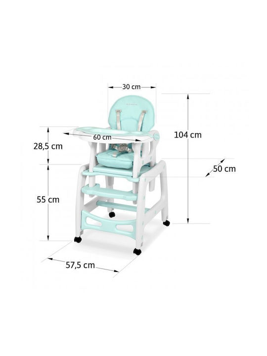 Ricokids Sinco Καρεκλάκι Φαγητού 5 in 1 με Ρυθμιζόμενο Ύψος Τιρκουάζ