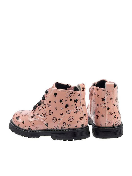 Kids Boots from Patent Leather with Zipper Pink
