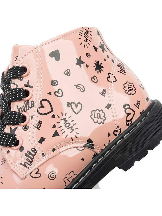 Kids Boots from Patent Leather with Zipper Pink