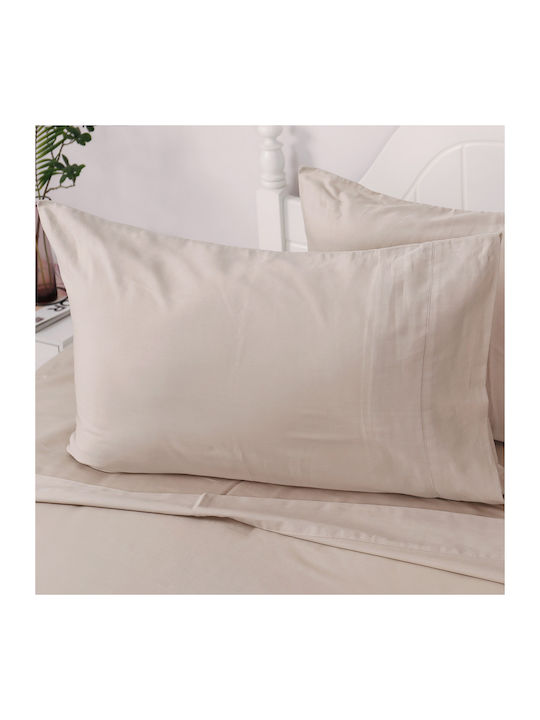 Beauty Home Sheet Set with 1 Pillowcase King Size with Elastic 260x270+37cm. Beige 2pcs