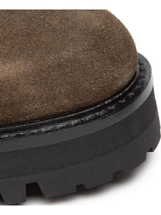 Suede Women's Ankle Boots with Fur Khaki