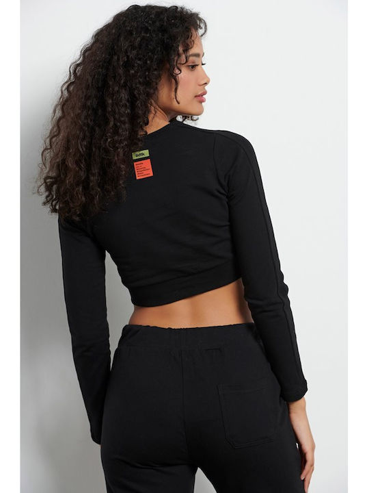 BodyTalk Crop Top Sportiv pentru Femei cu Mâneci Lungi Negru