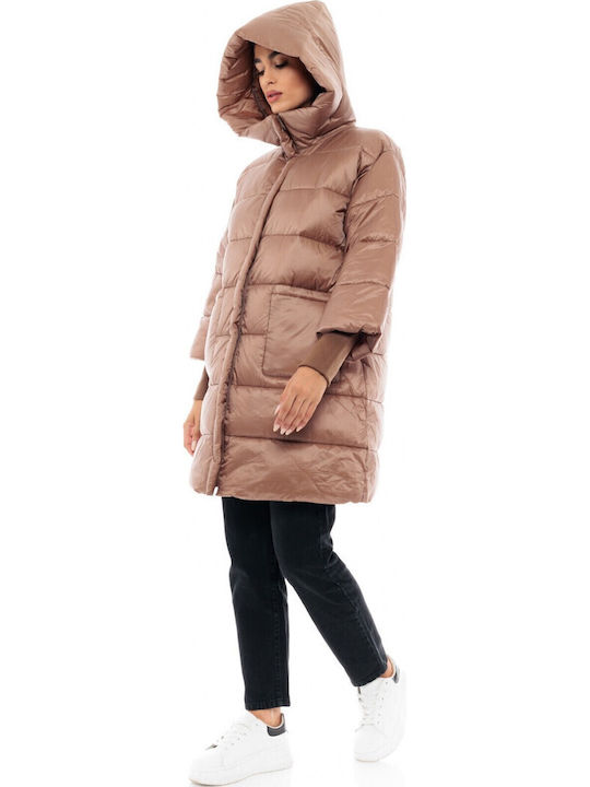 Lang Damen Puffer Jacke für Winter Camel