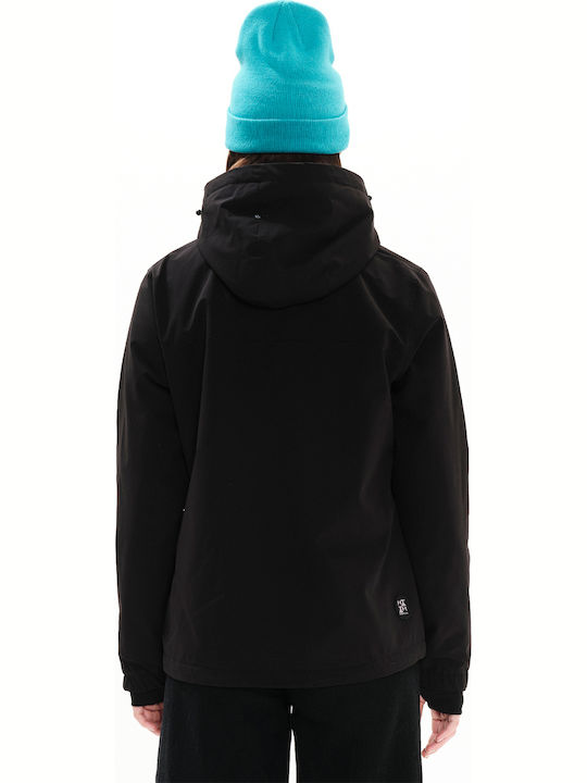 Women's Short Sports Jacket for Winter with Hood Black