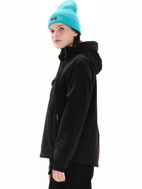 Women's Short Sports Jacket for Winter with Hood Black