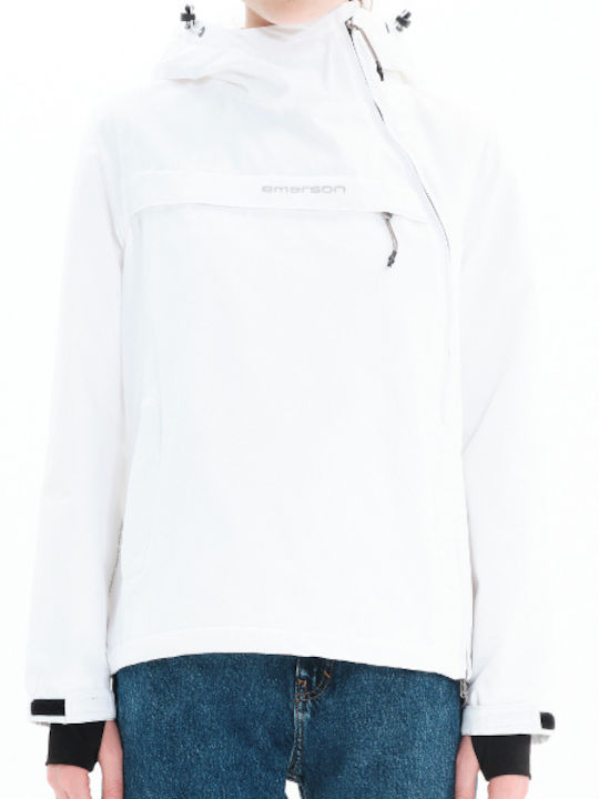Women's Short Sports Jacket for Winter with Hood White