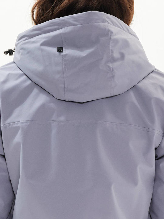 Women's Short Sports Jacket for Winter with Hood Violet