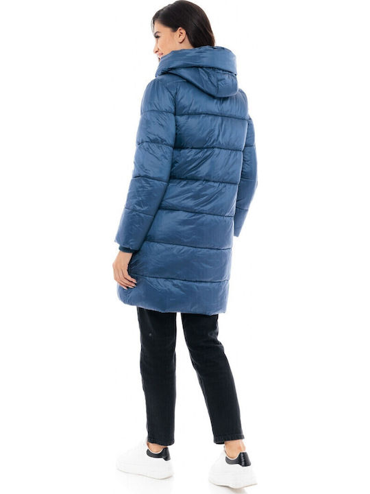 Lang Damen Puffer Jacke für Winter Blau